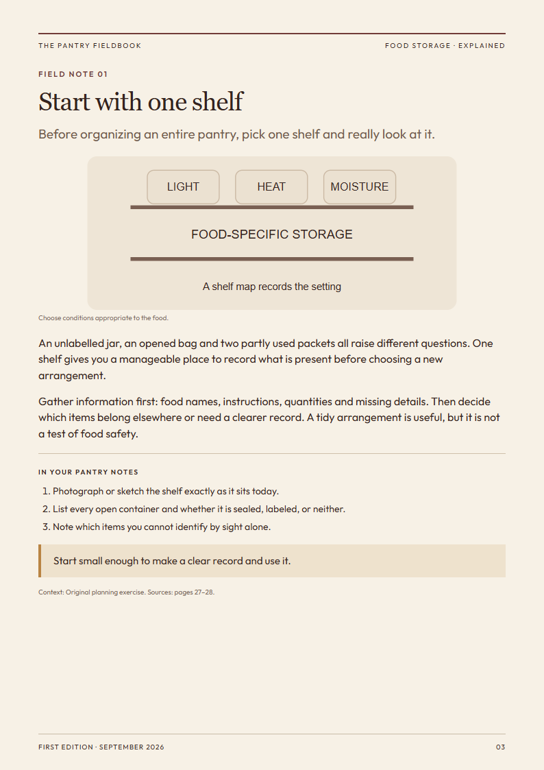 Actual guide page: Start with one shelf